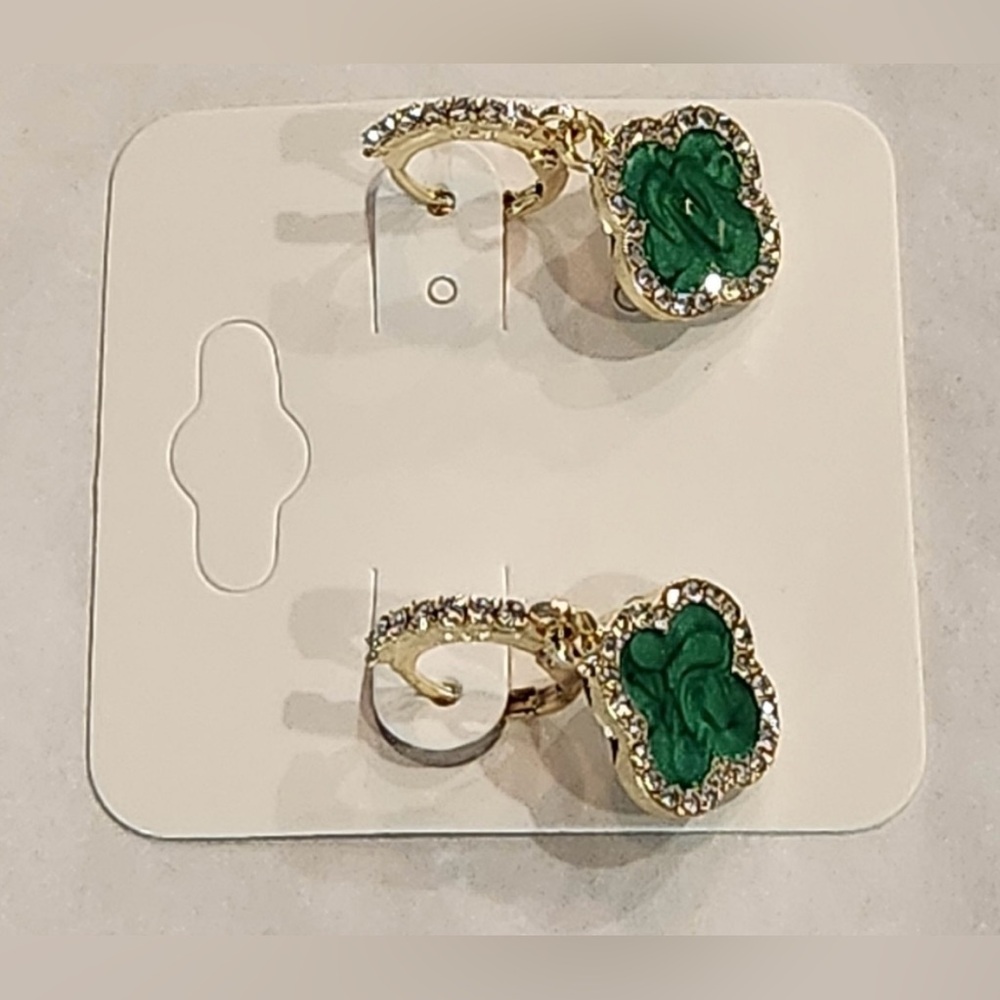 Jade Gold Coated Clover Drop Earrings - Picture 3 of 5